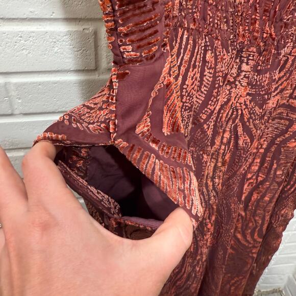Anthropologie The Somerset Jumpsuit Velvet Burnout Edition Burgundy 2X Flowy - Picture 8 of 16